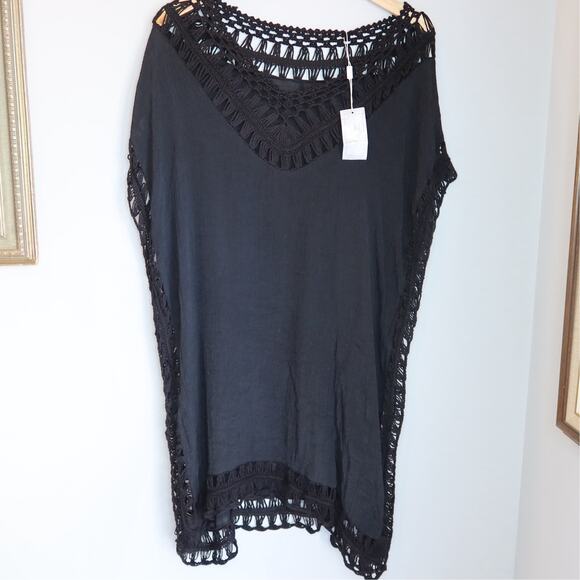 unknown source Other - Black Crochet Trim Open Knit Cover Up Tunic Dress One Size